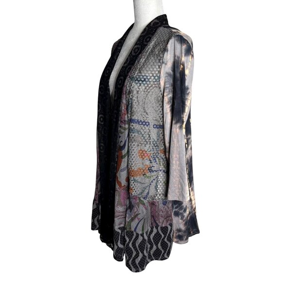 Ali Miles Mixed Media Open Front Cardigan Large Rayon Blend Multicolor Duster - Picture 4 of 9